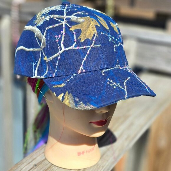 Ladies Navy Blue Camo BLING Hat NEW - Picture 2 of 4